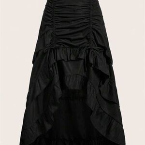 Black Drawstring Ruched Ruffled Hem Skirt